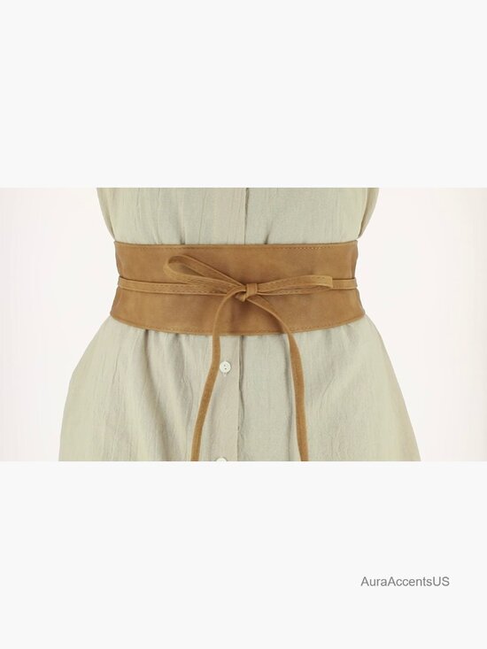 Wide Faux Leather Obi Belt with Lace Closure, 3.5\